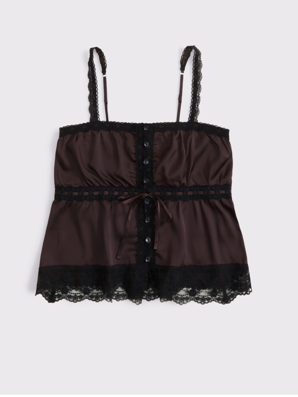 Abercrombie & Fitch Brown Satin Lace-Trim Cami